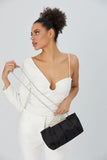 Pleated Satin Clutch Bag - Black