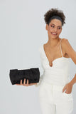 Pleated Satin Clutch Bag - Black