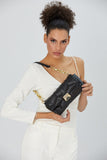 Quilted Vegan Leather Shoulder Bag - Black