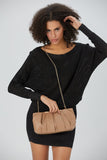 Pleated Vegan Leather Clutch Bag - Nude