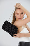 Quilted Satin Clutch Bag - Black