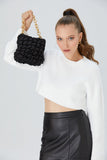 Quilted Satin Handbag - Black
