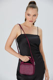 Satin All Over Diamante Camera Bag - Burgundy