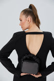 Satin Diamante Camera Bag - Black