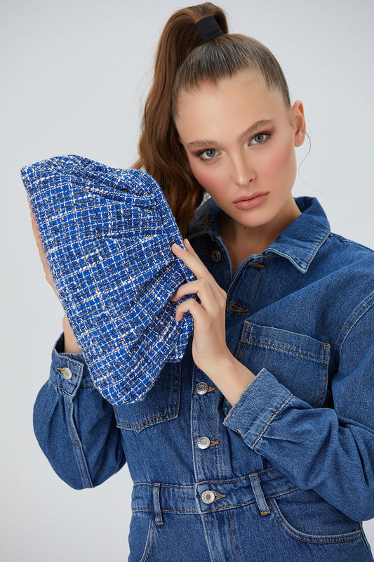Tweed Pouch Crossbody Bag - Blue