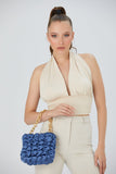 Quilted Satin Handbag - Blue