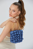 Quilted Satin Handbag - Blue