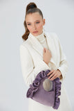 Frill Detail Velvet Shoulder Bag - Lilac