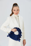 Frill Detail Velvet Shoulder Bag - Blue