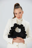 Frill Detail Velvet Shoulder Bag - Black