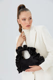 Frill Detail Velvet Shoulder Bag - Black