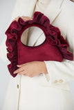 Frill Detail Velvet Shoulder Bag - Burgundy