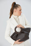 Top Handle Fan Tote Bag - Brown