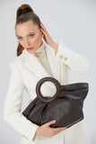 Top Handle Fan Tote Bag - Brown