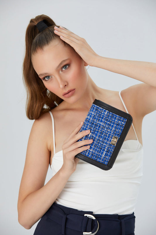 Tweed Crossbody Bag - Blue