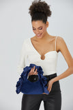 Frill Detail Velvet Shoulder Bag - Blue