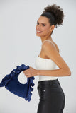 Frill Detail Velvet Shoulder Bag - Blue