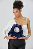 Frill Detail Velvet Shoulder Bag - Blue