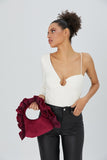 Frill Detail Velvet Shoulder Bag - Burgundy