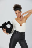 Frill Detail Velvet Shoulder Bag - Black