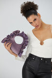 Frill Detail Velvet Shoulder Bag - Lilac