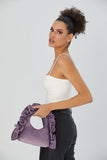 Frill Detail Velvet Shoulder Bag - Lilac