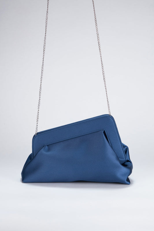 Asymmetrical Satin Clutch Bag - Blue