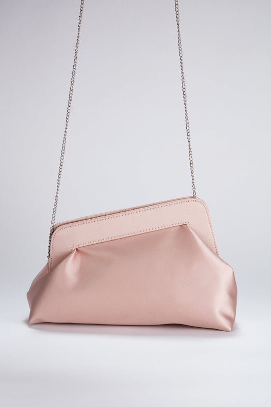 Asymmetrical Satin Clutch Bag - Nude