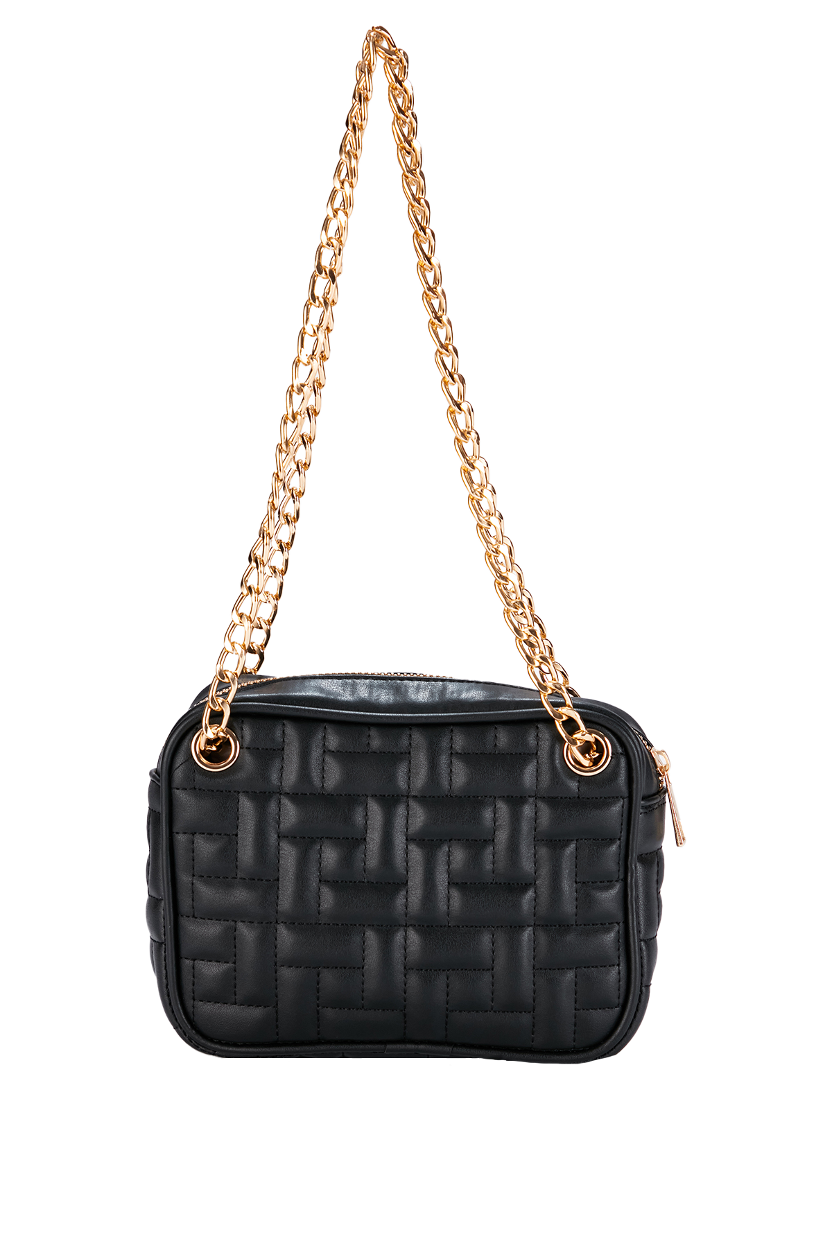 Quilted Pattern Vegan Leather Camera Bag - Black