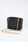 Quilted Pattern Vegan Leather Camera Bag - Black