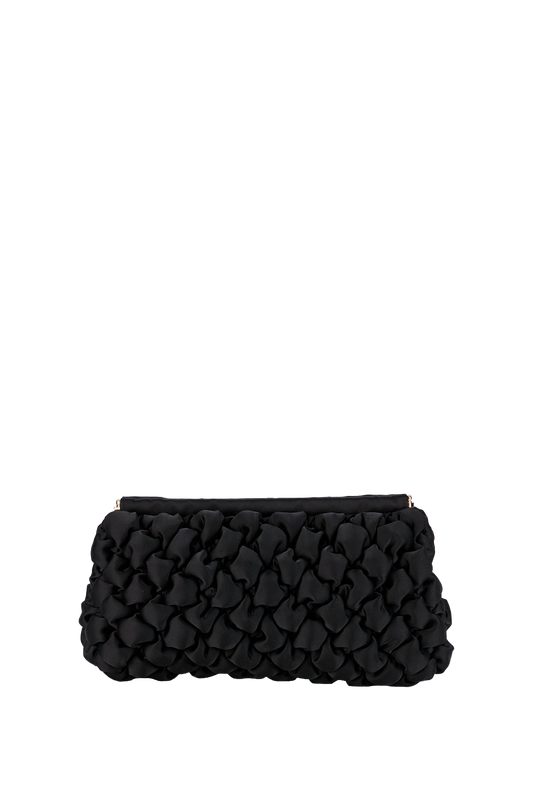Quilted Satin Clutch Bag - Black