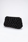 Quilted Satin Clutch Bag - Black