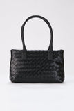 Braided Vegan Leather Tote Bag - Black