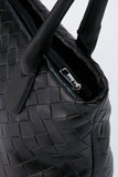 Braided Vegan Leather Tote Bag - Black