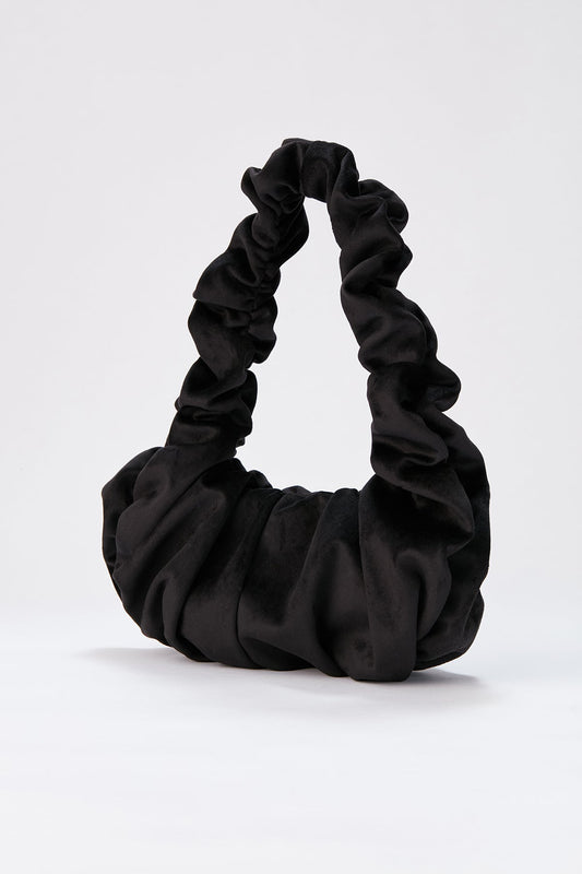 Velvet Croissant Hand Bag - Black