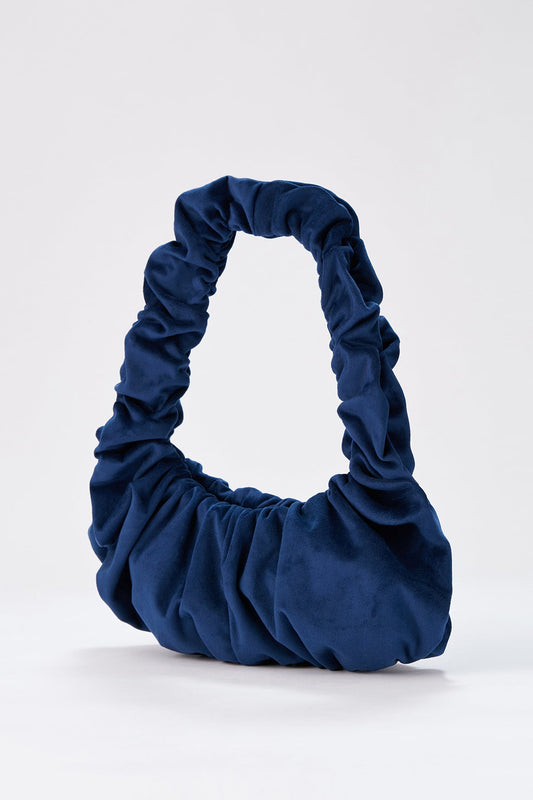 Velvet Croissant Hand Bag - Navy Blue