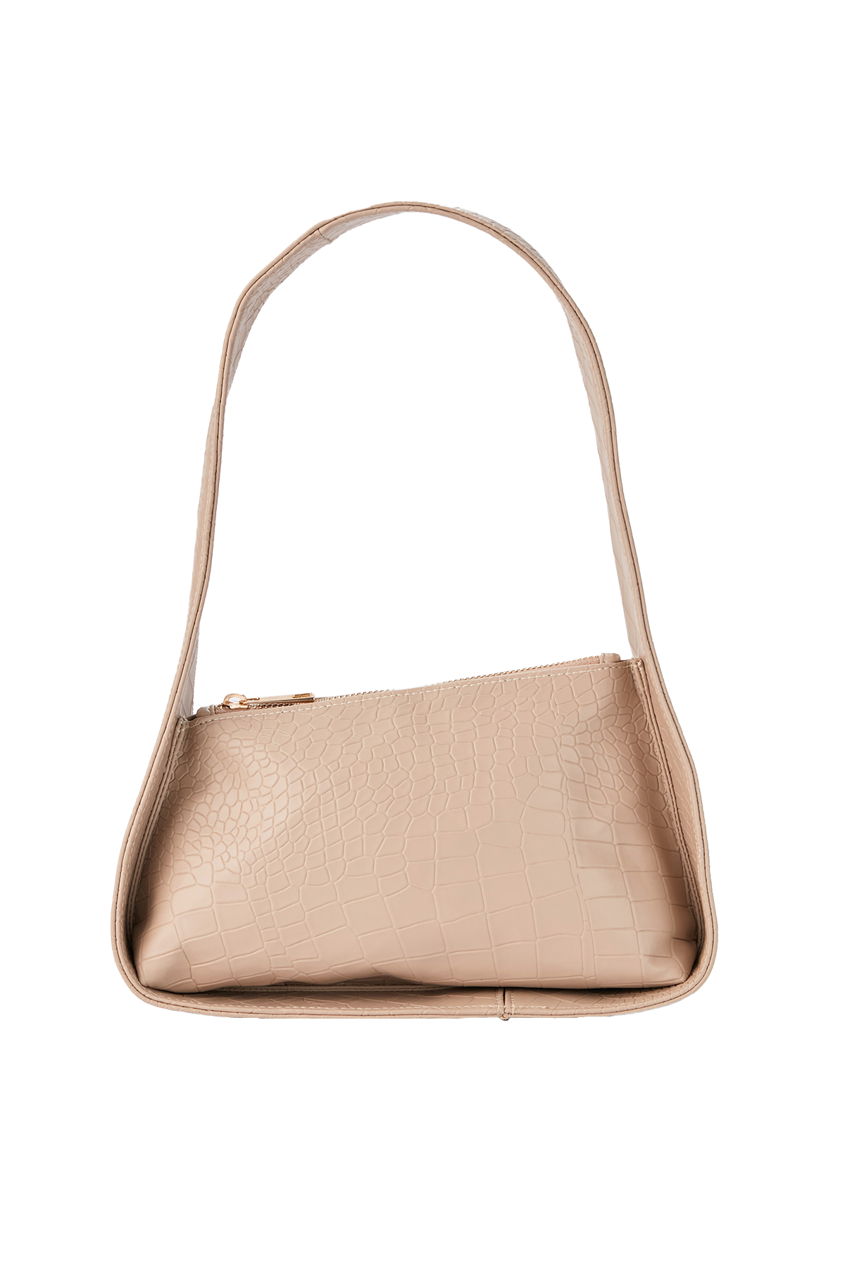 Asymmetric Croc Baguette Bag - Beige