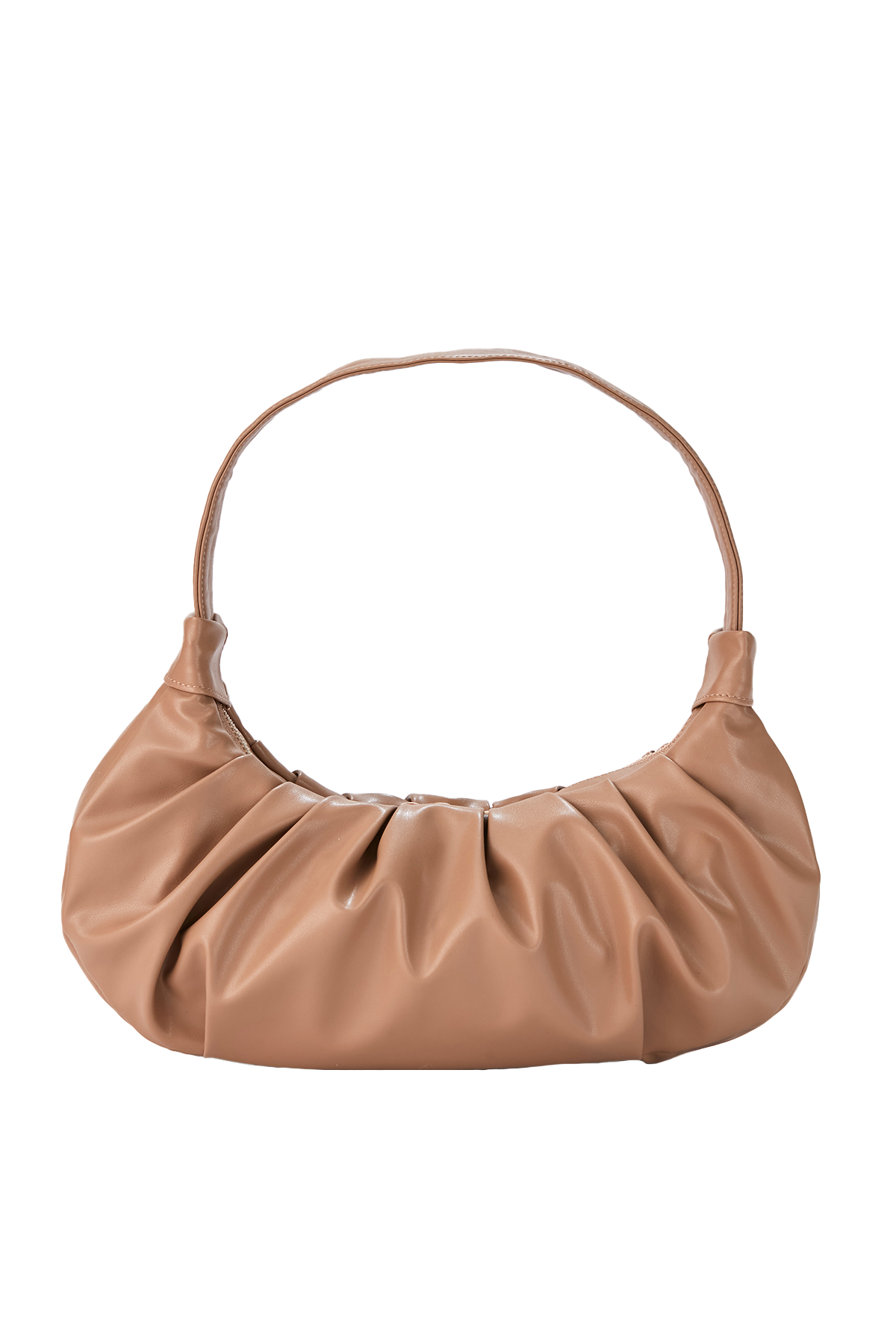 Pleated Vegan Leather Shoulder Bag - Nude