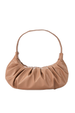 Pleated Vegan Leather Shoulder Bag - Nude