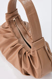 Pleated Vegan Leather Shoulder Bag - Nude