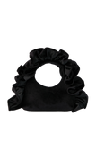 Frill Detail Velvet Shoulder Bag - Black
