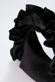 Frill Detail Velvet Shoulder Bag - Black