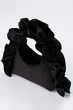 Frill Detail Velvet Shoulder Bag - Black
