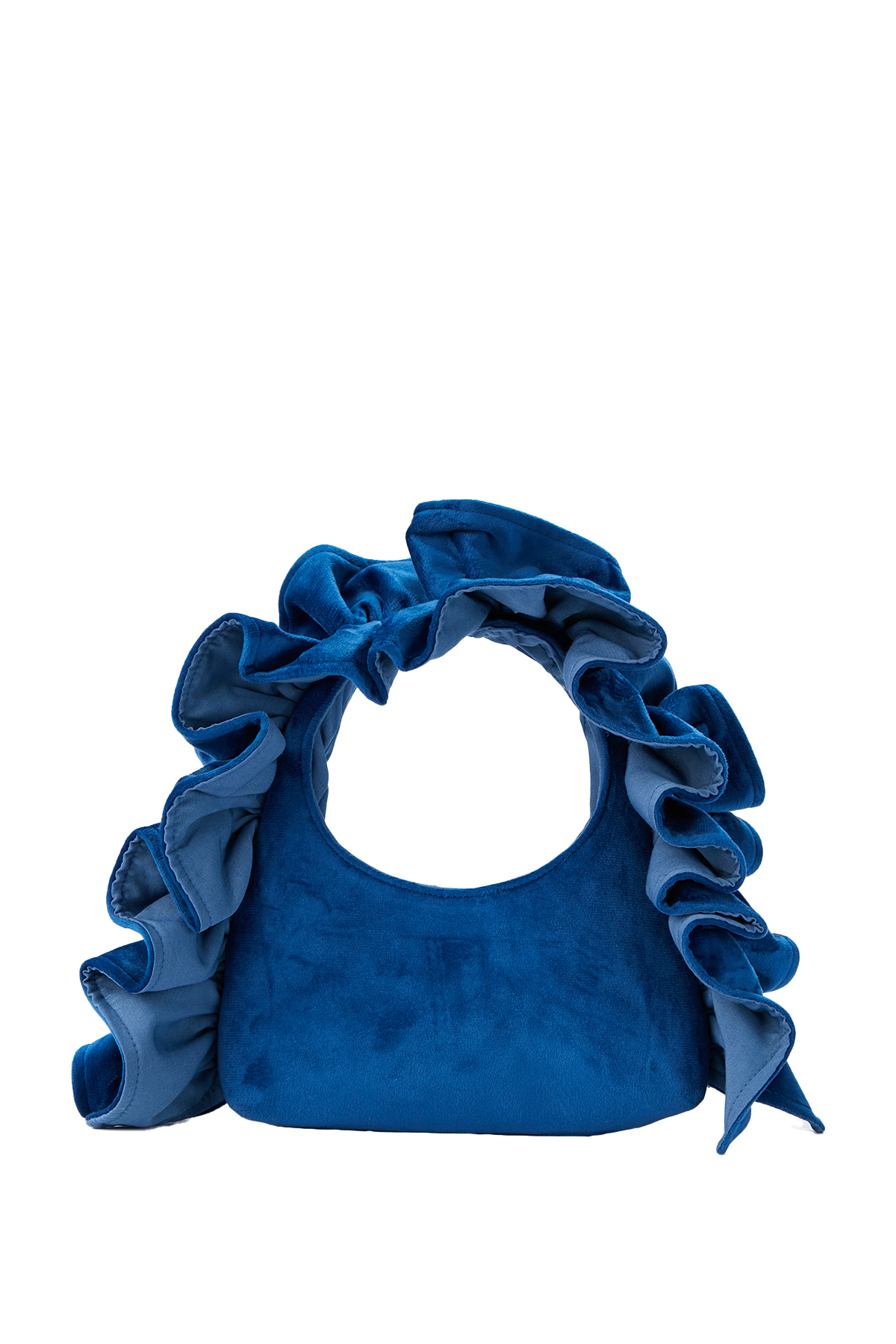 Frill Detail Velvet Shoulder Bag - Navy