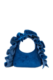 Frill Detail Velvet Shoulder Bag - Navy