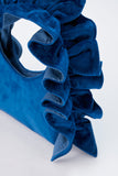 Frill Detail Velvet Shoulder Bag - Navy