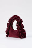 Frill Detail Velvet Shoulder Bag - Burgundy