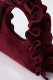 Frill Detail Velvet Shoulder Bag - Burgundy