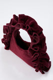 Frill Detail Velvet Shoulder Bag - Burgundy