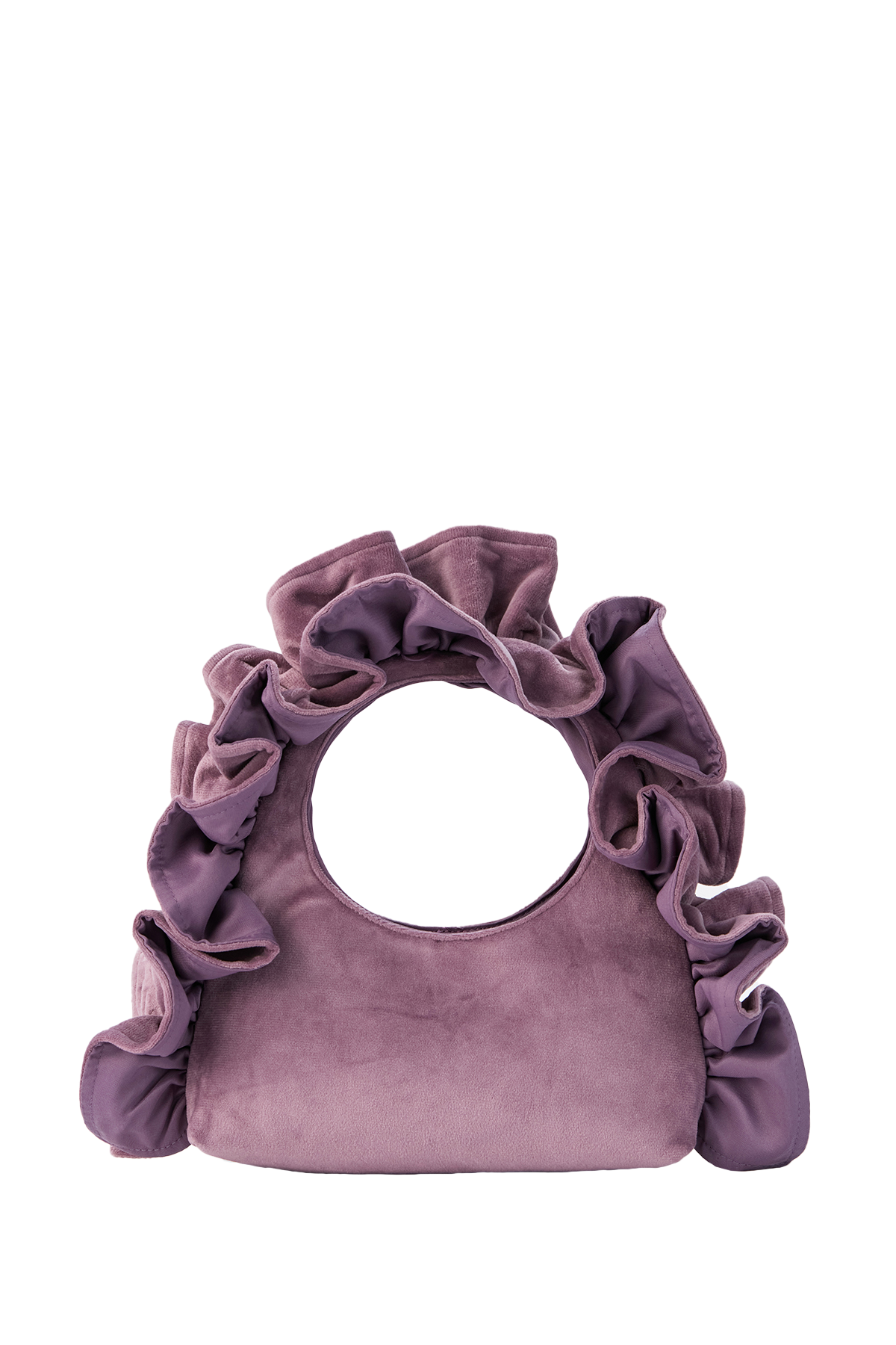Frill Detail Velvet Shoulder Bag - Lilac